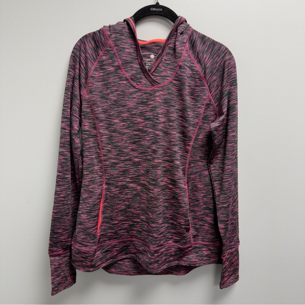 Tangerine Women Hood Pullover Athletic Hoodie Med Front & Back Pockets Pink